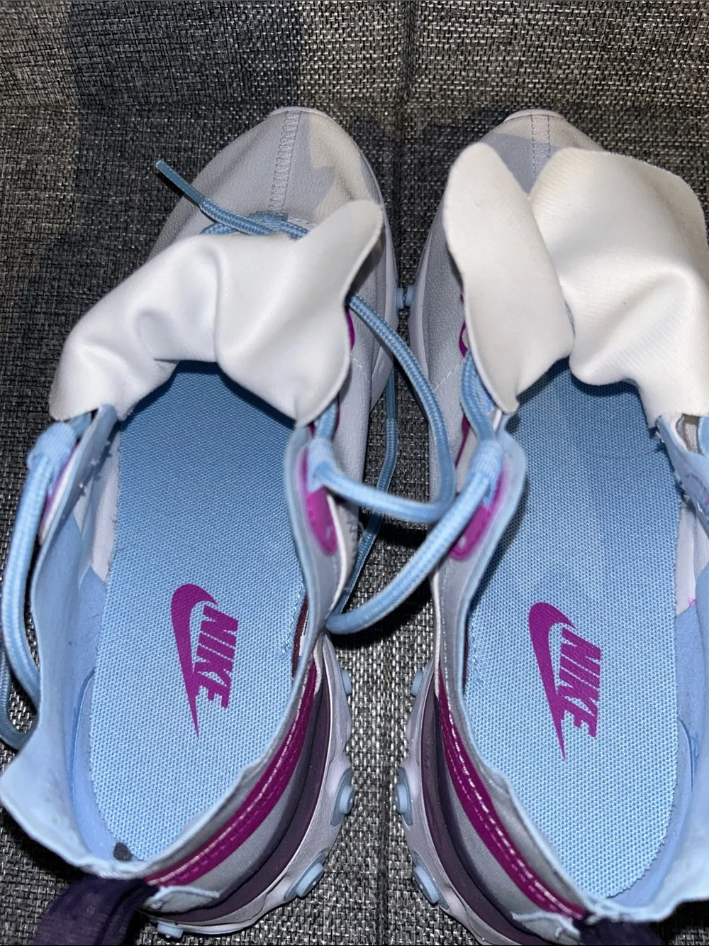 Nike React Element 55 - White Sneakers with Light Blue and Magenta Accents